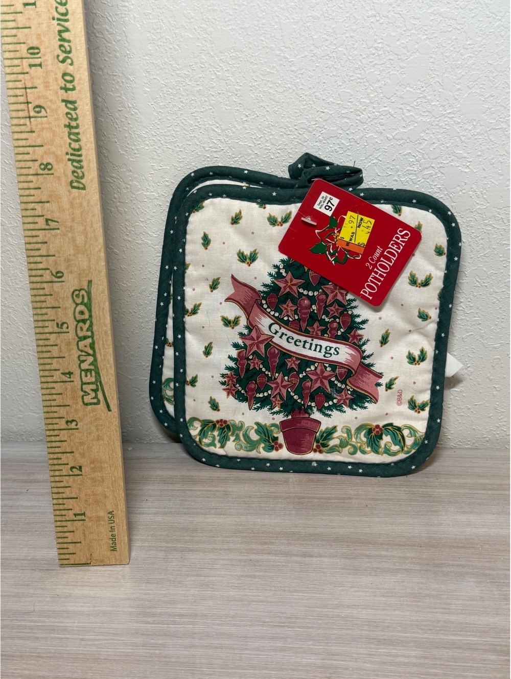 NOS Christmas Greetings Christmas Tree Potholder Set of 2